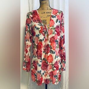 La Vie En Rose Aqua Sheer Floral Swim Beach Coverup Size Large
